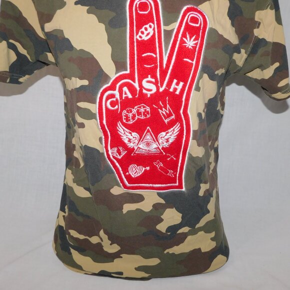 Bleecker & Mercer Mens M Green Camo Red Chenille Hand CASH Crew Neck T Shirt - Picture 5 of 9